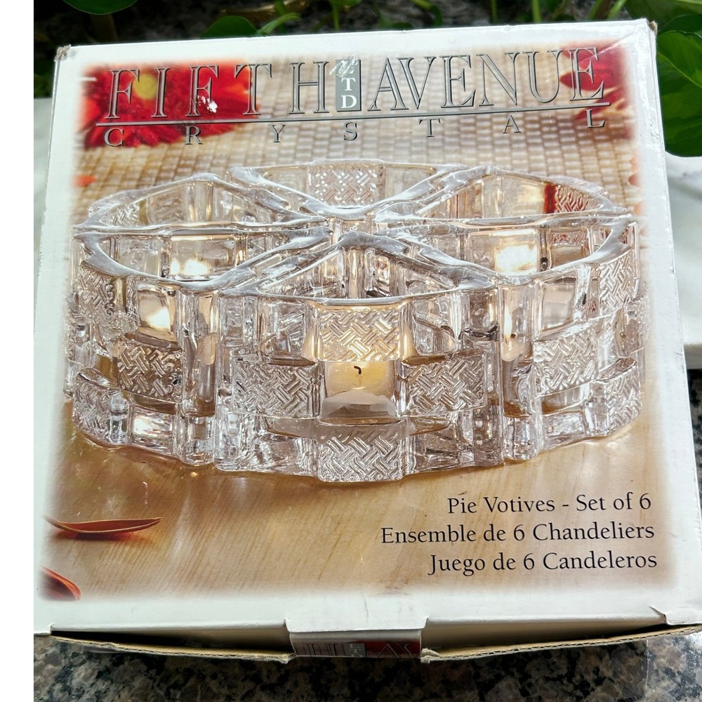 Fifth Avenue Crystal Pie Votives Set of 6 Clear Glass Wedge Candle Holders